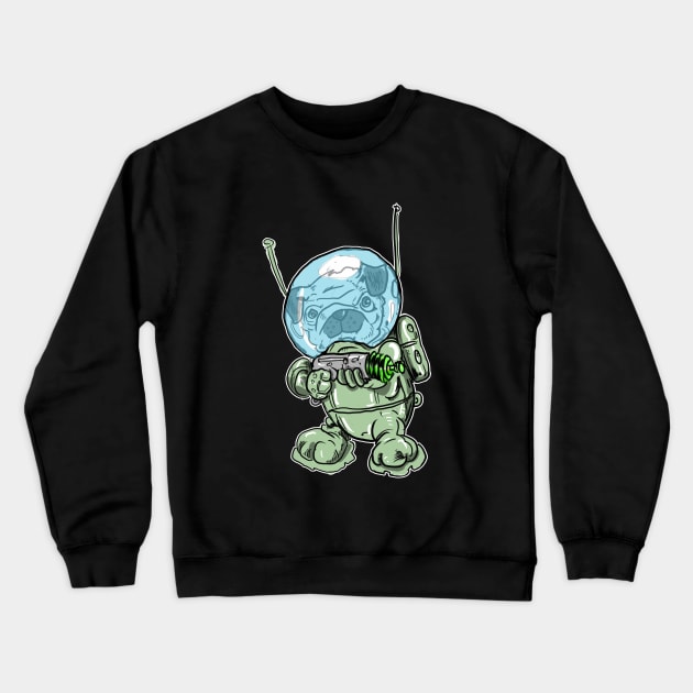 Space Pug with a RayGun Crewneck Sweatshirt by silentrob668